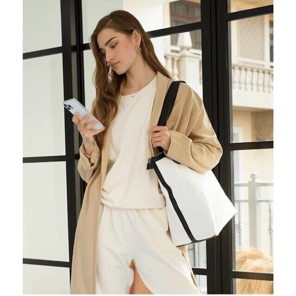 Walter Baker Day Tripper Carly Tote Bag Pocket Canvas Vegan Leather Natural NWT